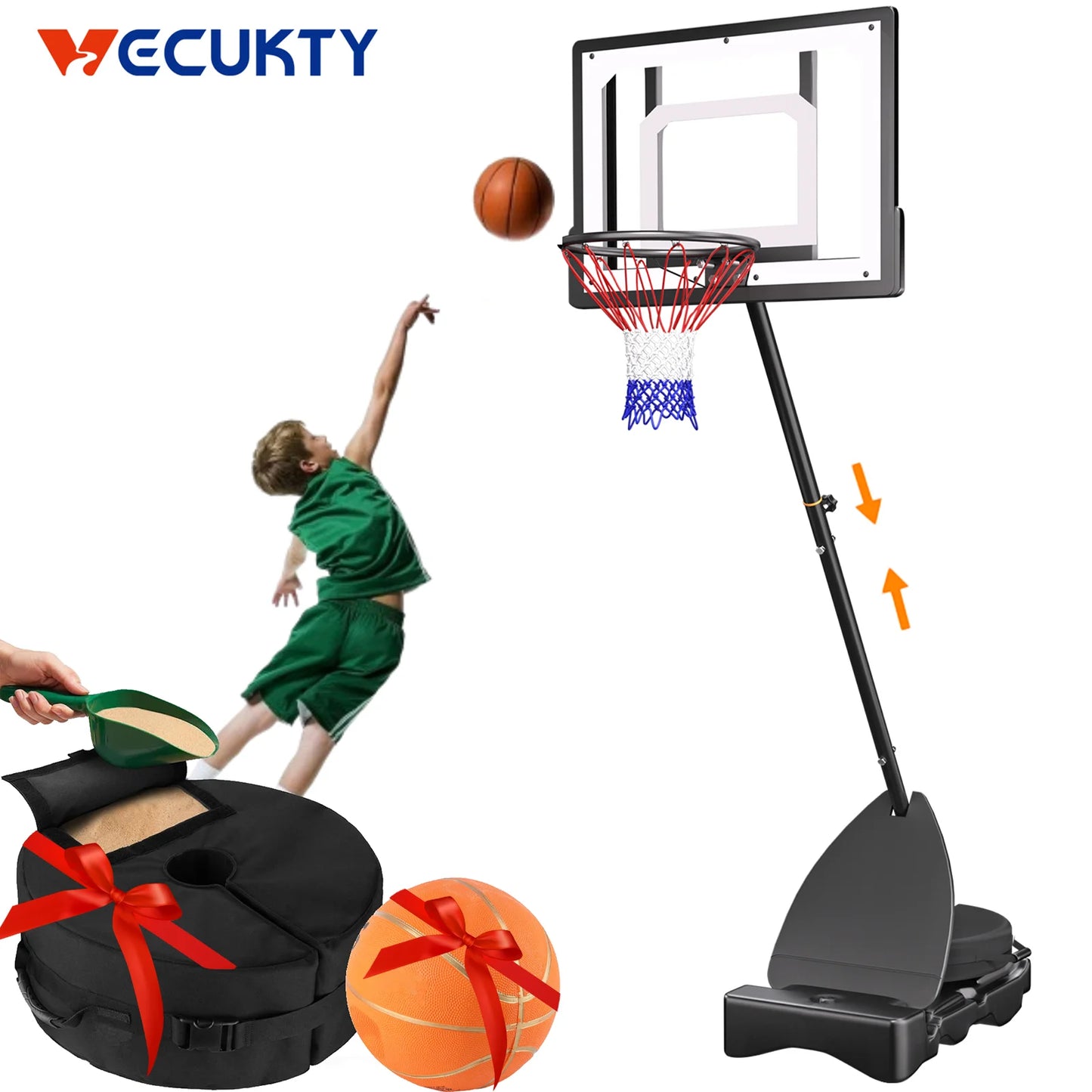 Basketball Hoop with Basketball for Kids Adults 33", Adjustable Height 5-8.5' Portable Pool Basketball Goal Outdoor Indoor