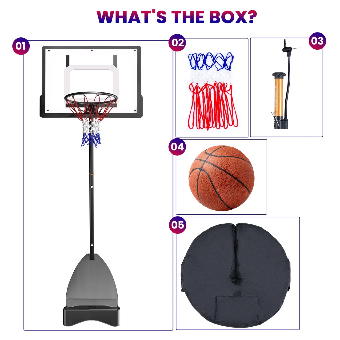 Basketball Hoop with Basketball for Kids Adults 33", Adjustable Height 5-8.5' Portable Pool Basketball Goal Outdoor Indoor