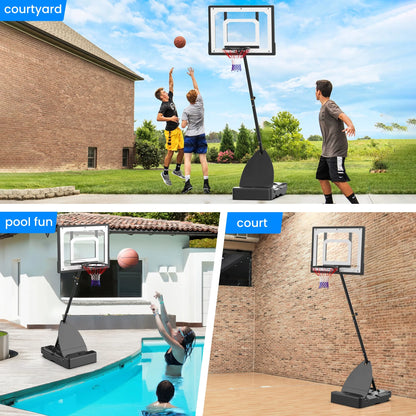 Basketball Hoop with Basketball for Kids Adults 33", Adjustable Height 5-8.5' Portable Pool Basketball Goal Outdoor Indoor