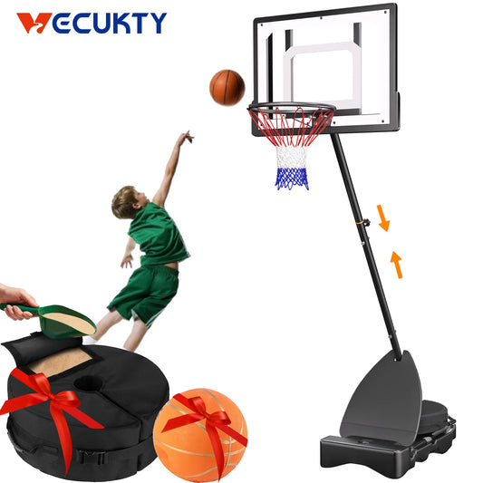 Basketball Hoop with Basketball for Kids Adults 33", Adjustable Height 5-8.5' Portable Pool Basketball Goal Outdoor Indoor