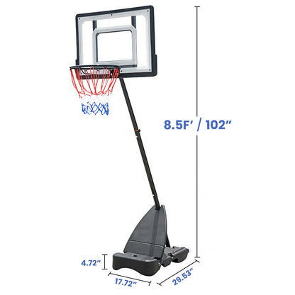 Basketball Hoop with Basketball for Kids Adults 33", Adjustable Height 5-8.5' Portable Pool Basketball Goal Outdoor Indoor